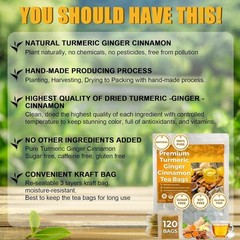 Turmeric Ginger Cinnamon Herbal Tea 120 Bags Vegan No Sugar Caffeine Free