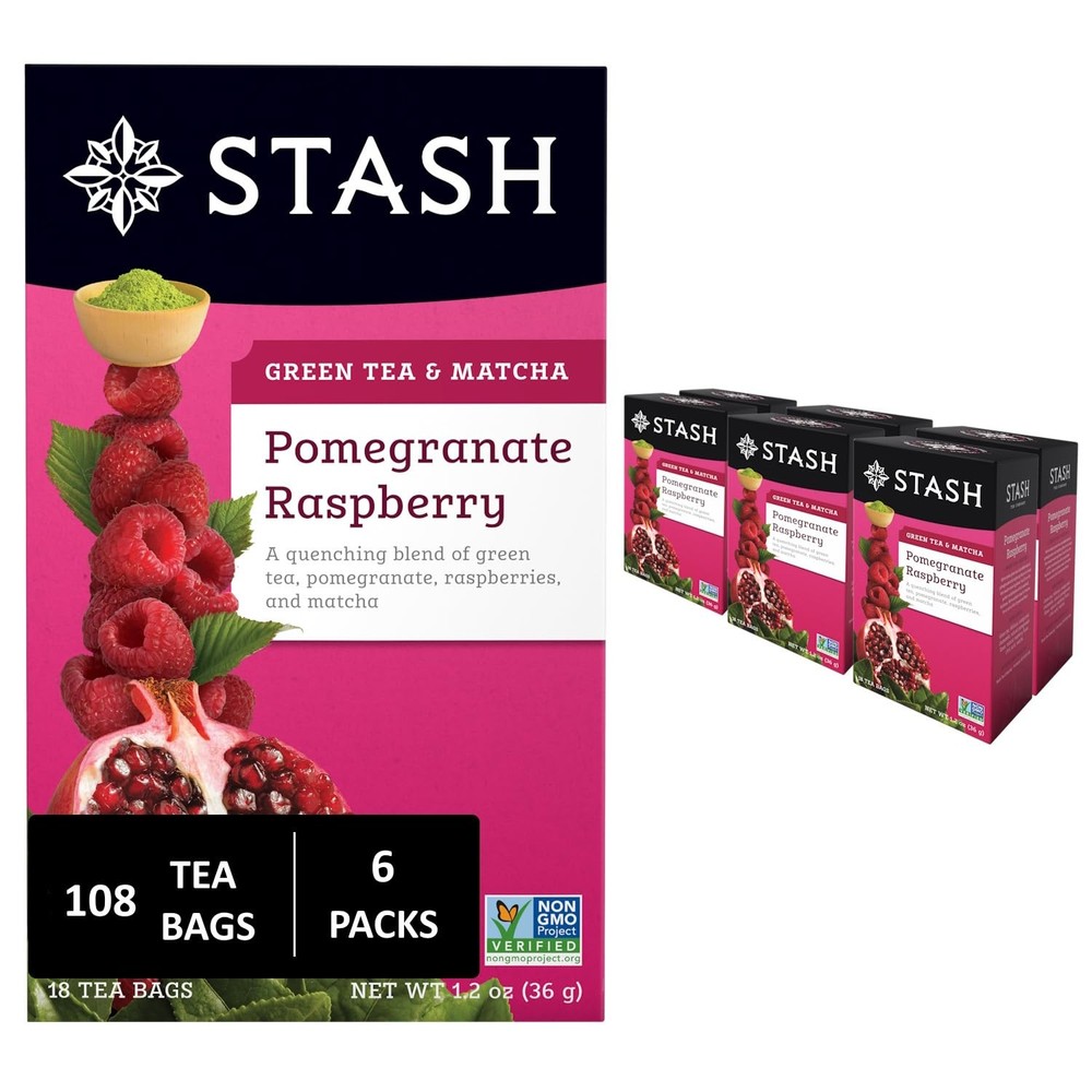 Stash Tea Pomegranate Raspberry & Matcha Green Tea – Caffeinated, Non-Gmo