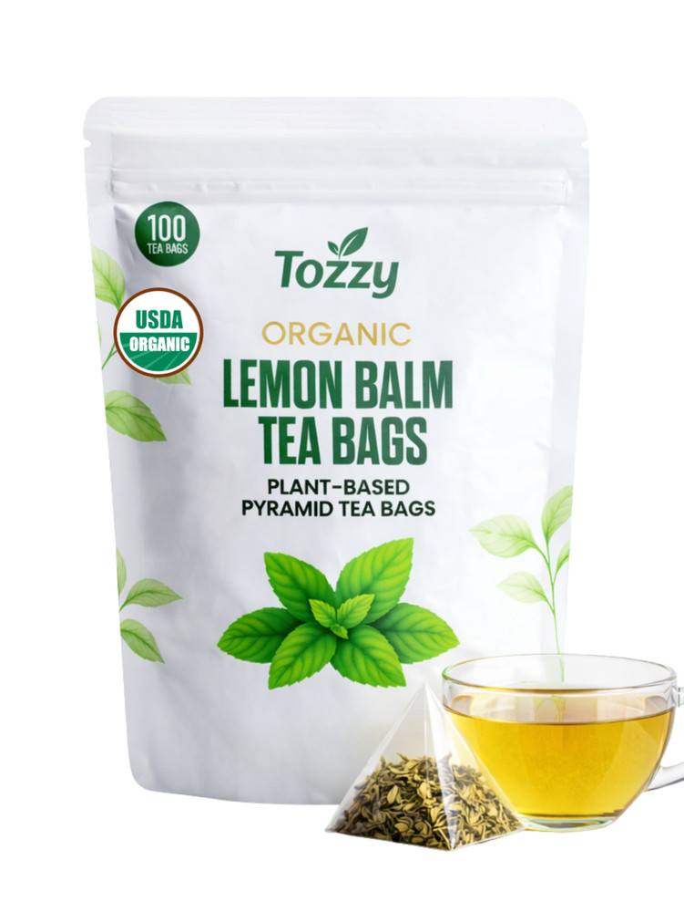 Organic Lemon Balm Tea Bags – 100 Count (Plant-Based Pyramid Tea Bags)