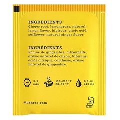 LEMON GINGER TEA 30 Bags Non-GMO Kosher STASH TEA Caffeine Free