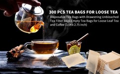 Empty Tea Bags – 300 Pcs Disposable Drawstring Unbleached Filter Bags for Loose