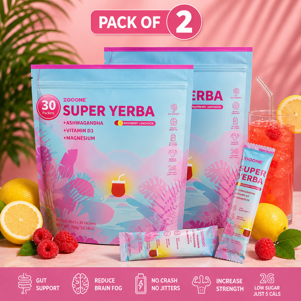 Zooone Super Yerba Pack of 2 Ashwagandha Vitamin D3 Magnesium Drink Mix