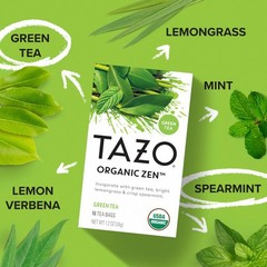 TAZO Organic Zen Green Tea Caffeinated w/ Refreshing Lemongrass & Spearmint 16ct