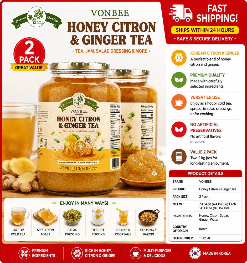 2 Pack Vonbee Honey Citron and Ginger, 4.4lb