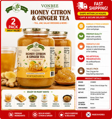 2 Pack Vonbee Honey Citron and Ginger, 4.4lb