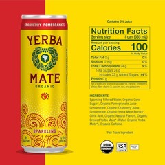 Flavorful Organic Yerba Mate – Cranberry Pomegranate Sparkling Beverage, 12-Pack