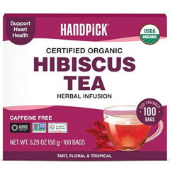 HANDPICK, Organic Hibiscus Tea Bags (100 Tea Bags) | Caffeine-Free, 100% Natural