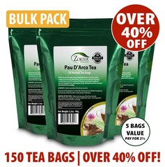 Zokiva Pau D’Arco Tea 3-Pack (150 Bags) | Herbal Detox Caffeine-Free Bulk Value