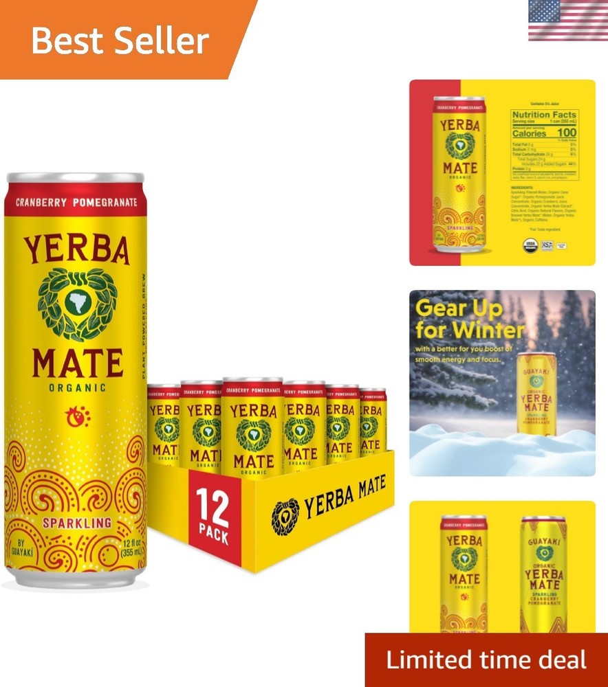 Flavorful Organic Yerba Mate – Cranberry Pomegranate Sparkling Beverage, 12-Pack