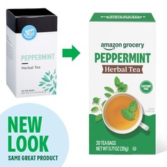 Amazon Grocery, Peppermint Herbal Tea Bags Caffeine Free, 20 Tea Bags