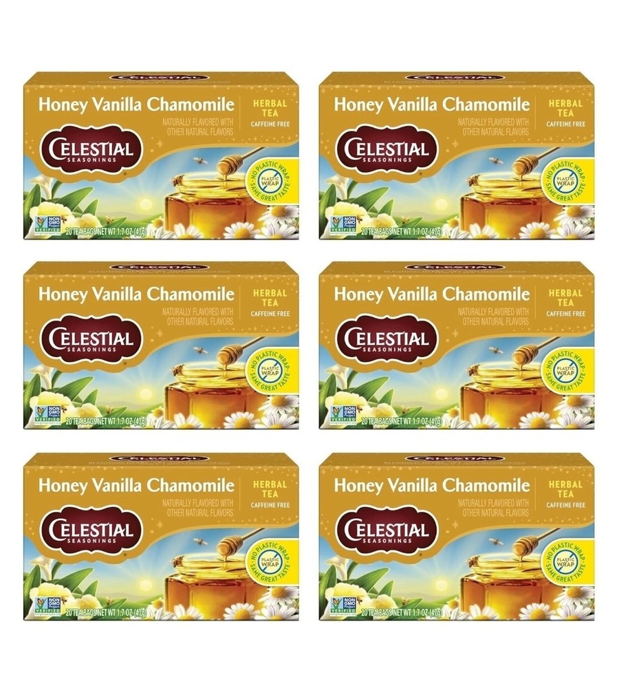 6 Pack Celestial Seasonings Herbal Tea Honey Vanilla Chamomile 20 Count ea 02/27