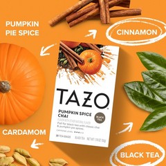 Pumpkin Spice Chai Tea Bags, Black Tea, Holiday Gift For Tea Lovers, 20ct (6pk)