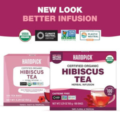 HANDPICK, Organic Hibiscus Tea Bags (100 Tea Bags) | Caffeine-Free, 100% Natural