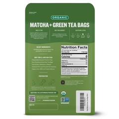 Organic Japanese Matcha + Green Tea, 100 Count, EcoConscious Tea Bags, Reseal…