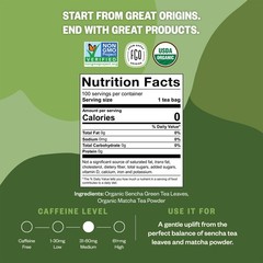 Organic Japanese Matcha + Green Tea, 100 Count, EcoConscious Tea Bags, Reseal…