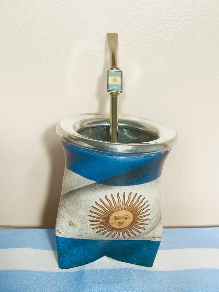 Mate cup yerba argentino – Argentina flag + bombilla straw Argentina