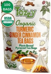 Organic Turmeric, Ginger & Cinnamon – 100 Tea Bags | Plant-Based Pyramid Tea Bag